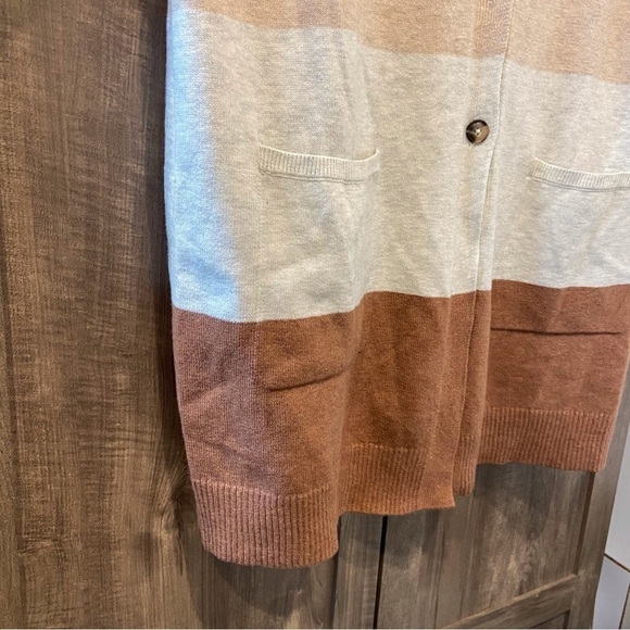 J Jill Large Sweater Cardigan Long Button front Brown Tan Color Block - Picture 8 of 11